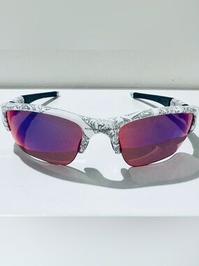 New Oakley Flak Jacket XLJ Ghost White/Both Fire & Positive Red Polarized lenses
